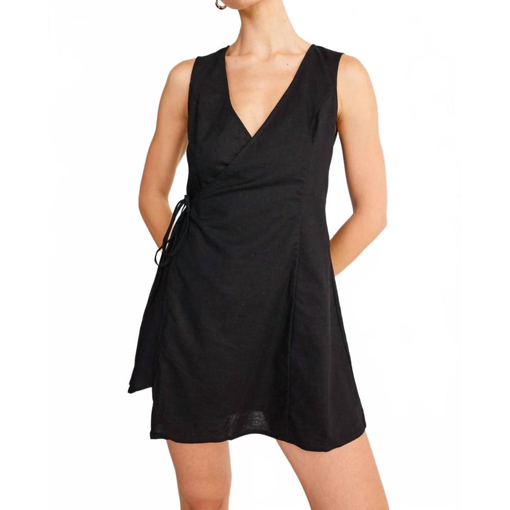 NEW SNDYS. ellie wrap mini dress in black